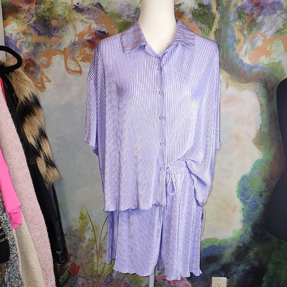 Women's Purple Striped Shorts Set
